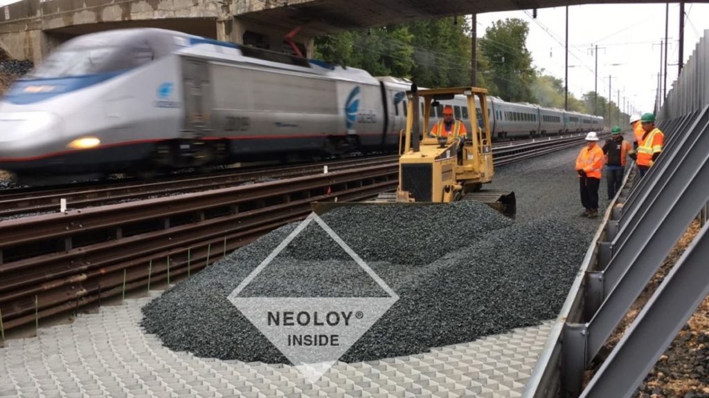 Amtrak used Neoloy Geocells to stabilize track degradation problems for high-speed passenger railroad operations